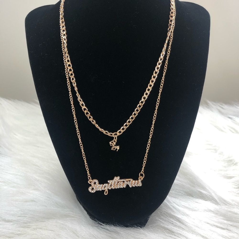18 K Gold Plated Double Layer Diamond Sagittarius Zodiac Sign Necklace